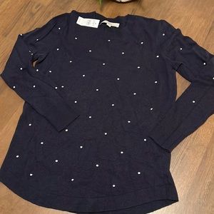 LOFT Navy Blue Sweater With White Dots, Size S